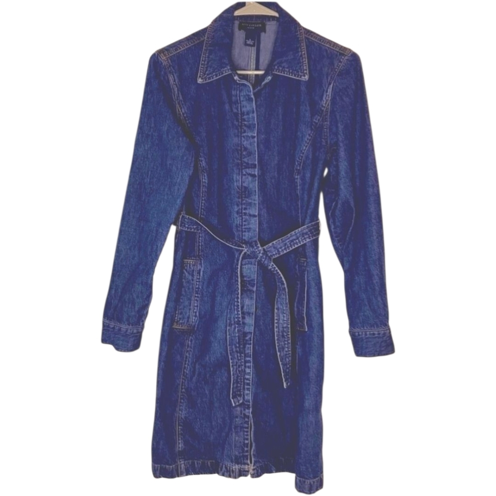 Ann Taylor Indigo Belted Denim Car Coat Sz 2